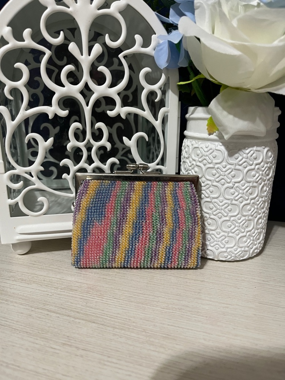 Vintage Beaded Multicolor kisslock Coin Purse - Unbranded